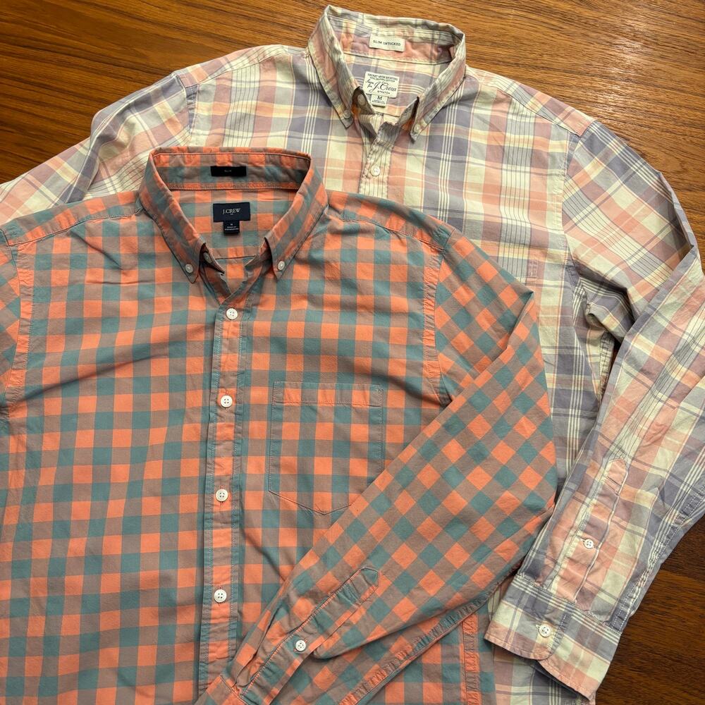 J.Crew Men's bundle of two Plaid button down long sleeve shirts size Medium